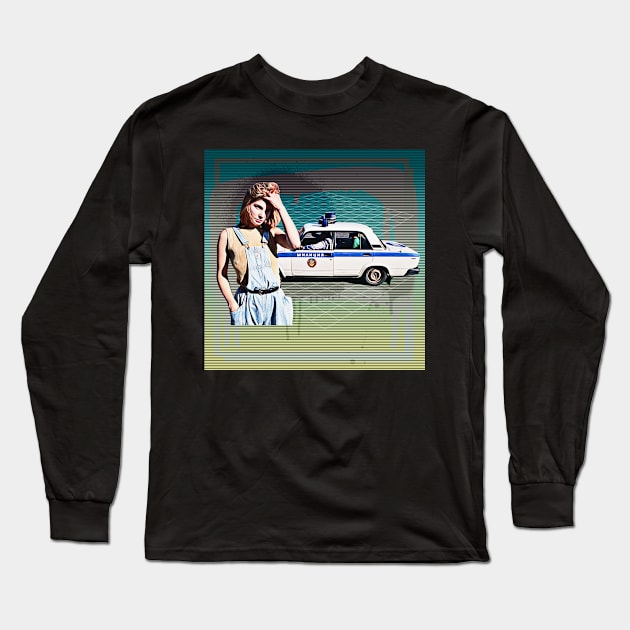 Vintage Russian Girl/Police Car ∆∆ Soviet Glitch Graffiti Design Artwork Long Sleeve T-Shirt by CultOfRomance